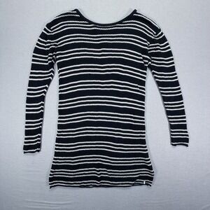 Volcom Sweater Women Medium Black Striped Long Sleeve Cotton Knit